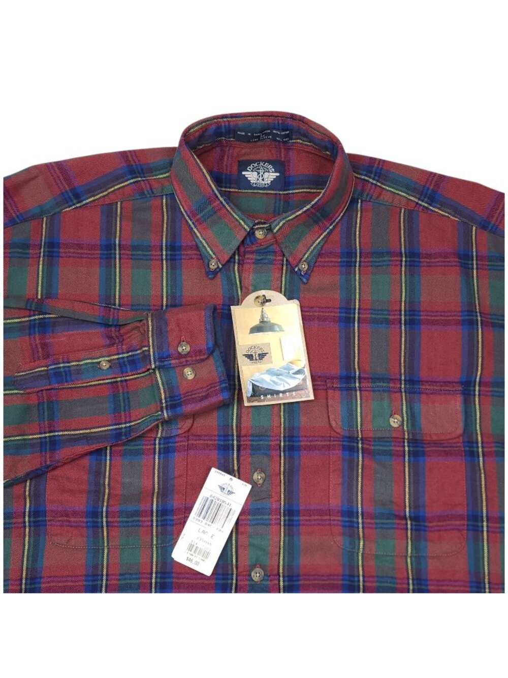 Dockers Mens Plaid Long Sleeve Flannel Shirt L 100% Cotton Red Green Blue